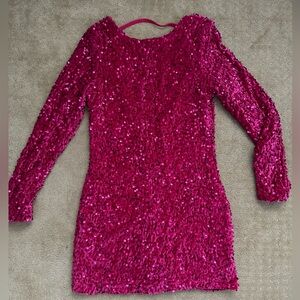 Pink velvet sequence party dress.